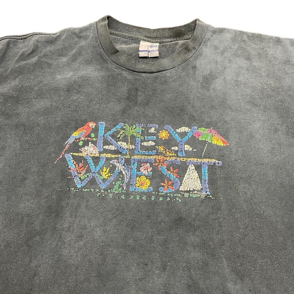Stussy Vintage Tshirt Single Stitch Size XL Black Distressed Key West Florida